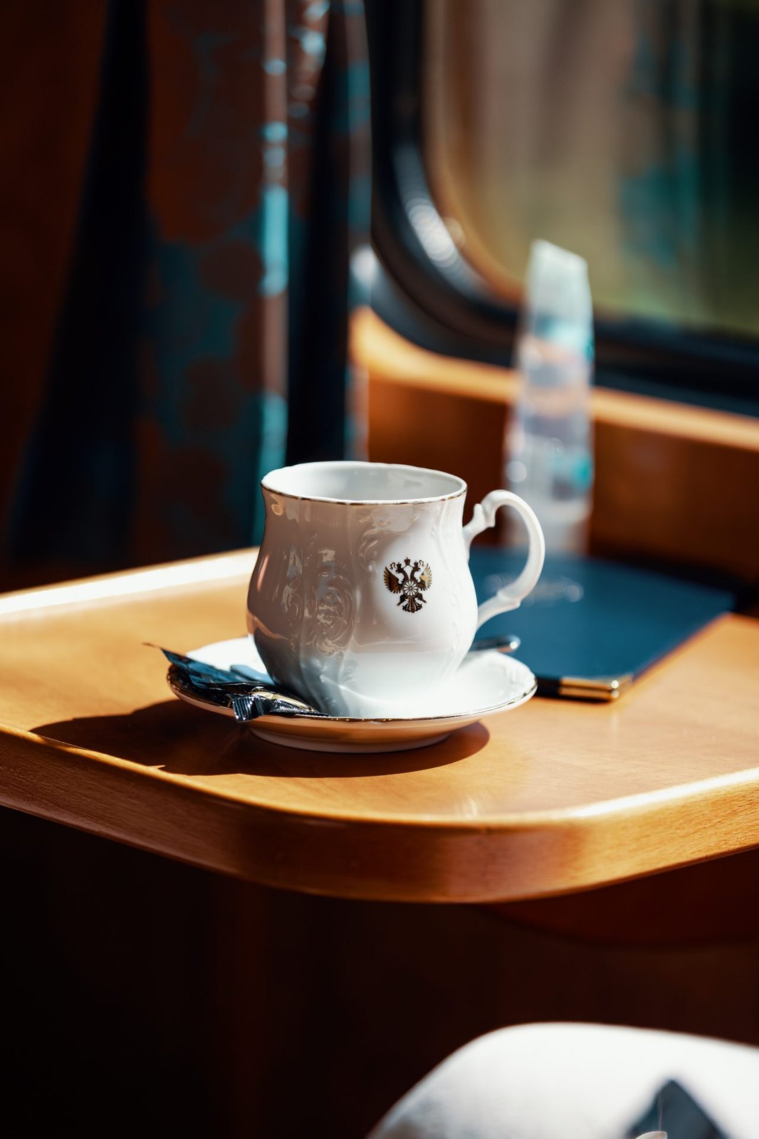 Coffee at the cabin window aboard the Golden Eagle Danube Express
