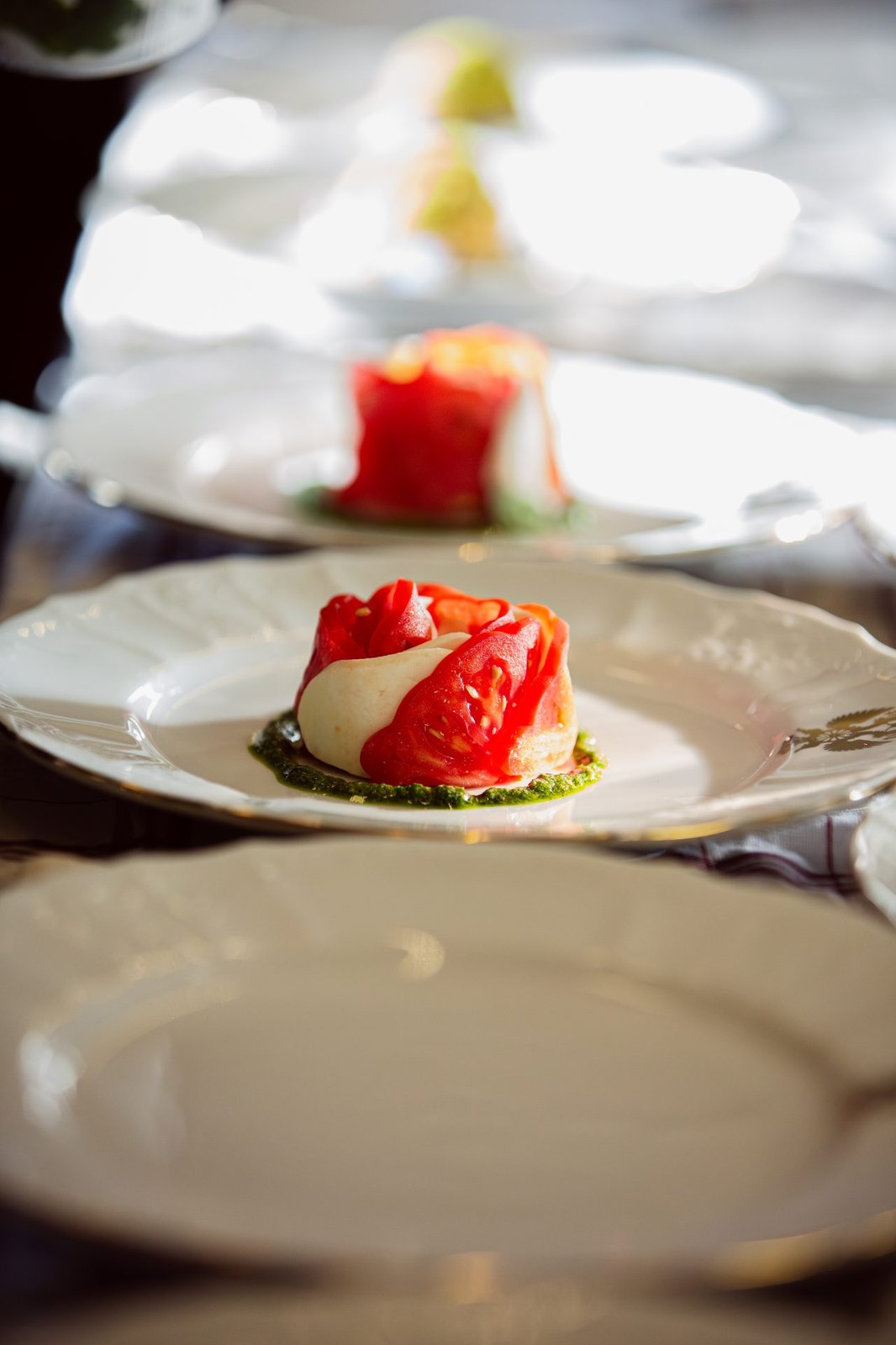 Plated dessert in the restaurant car of the Golden Eagle Danube Express