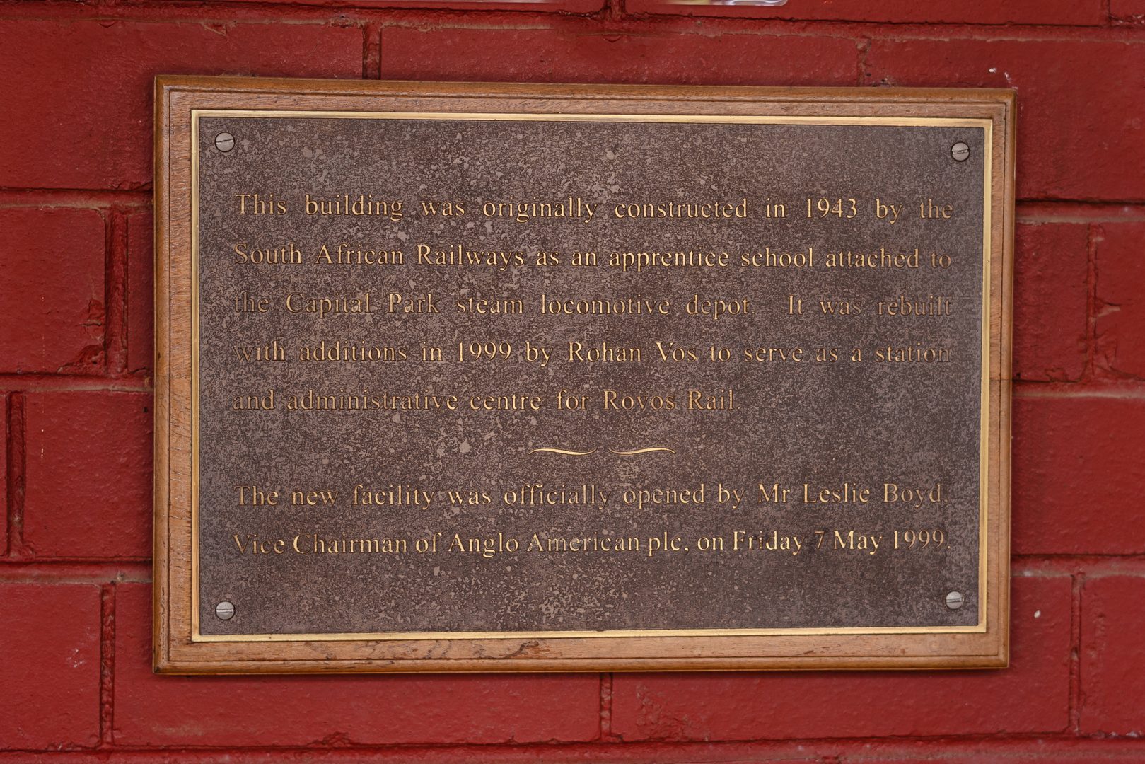Pride of Africa — Rovos Rail: Station Plaque